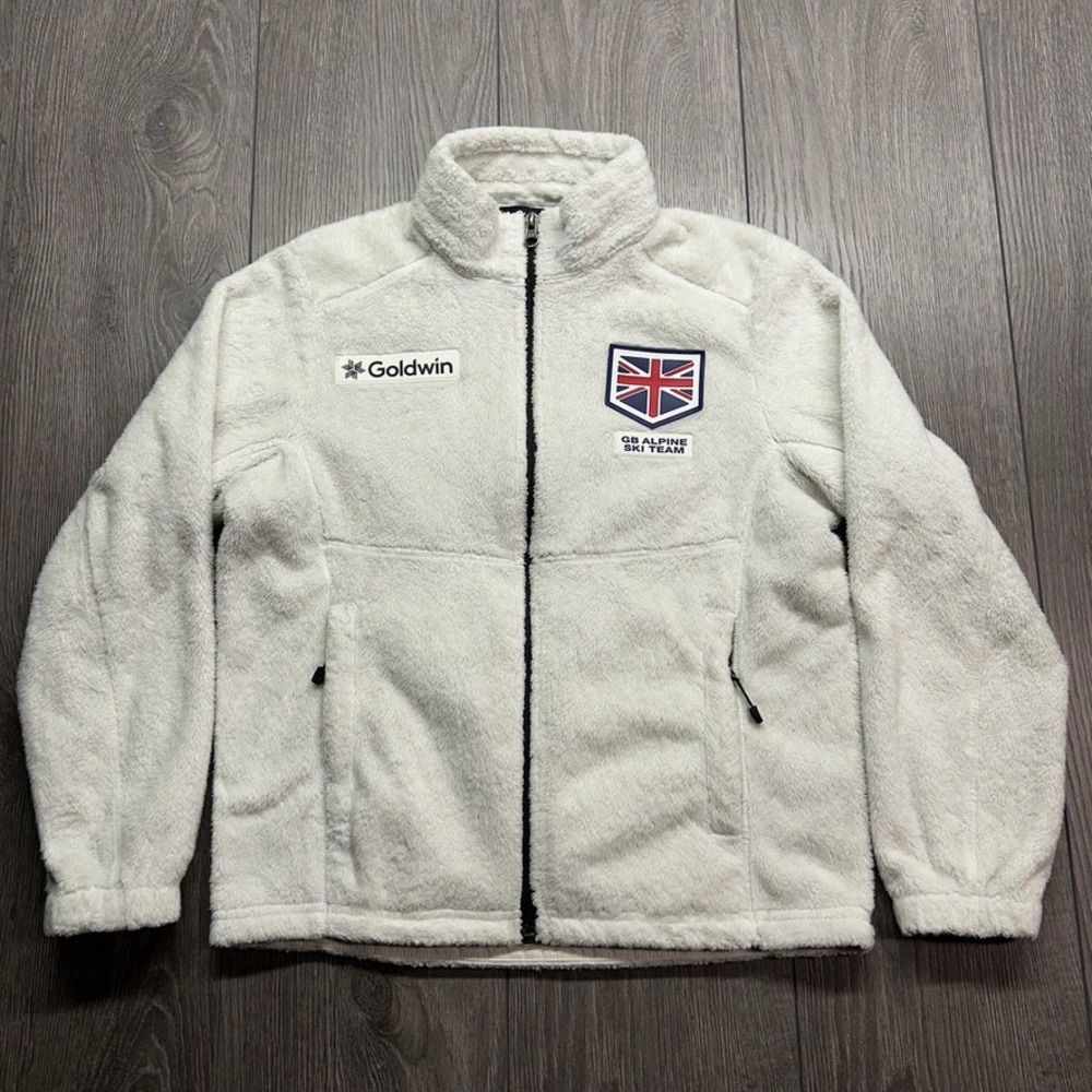 Goldwin GB Alpine Ski Team White Fleece Jacket Full Zip Mock Neck 140 Womens XS